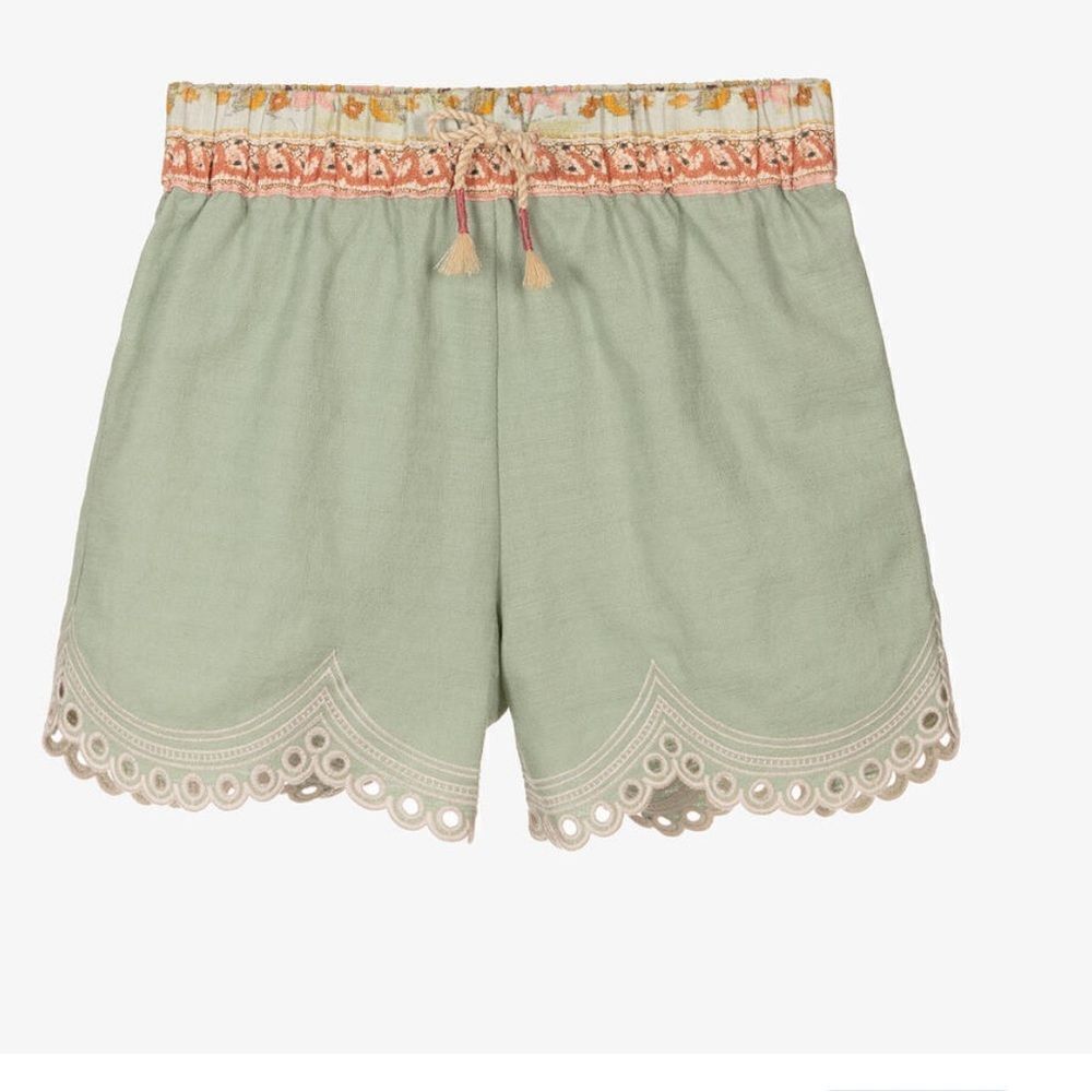 Zimmermann Girls Green Embroidered Cotton Shorts size 1 NWT $150